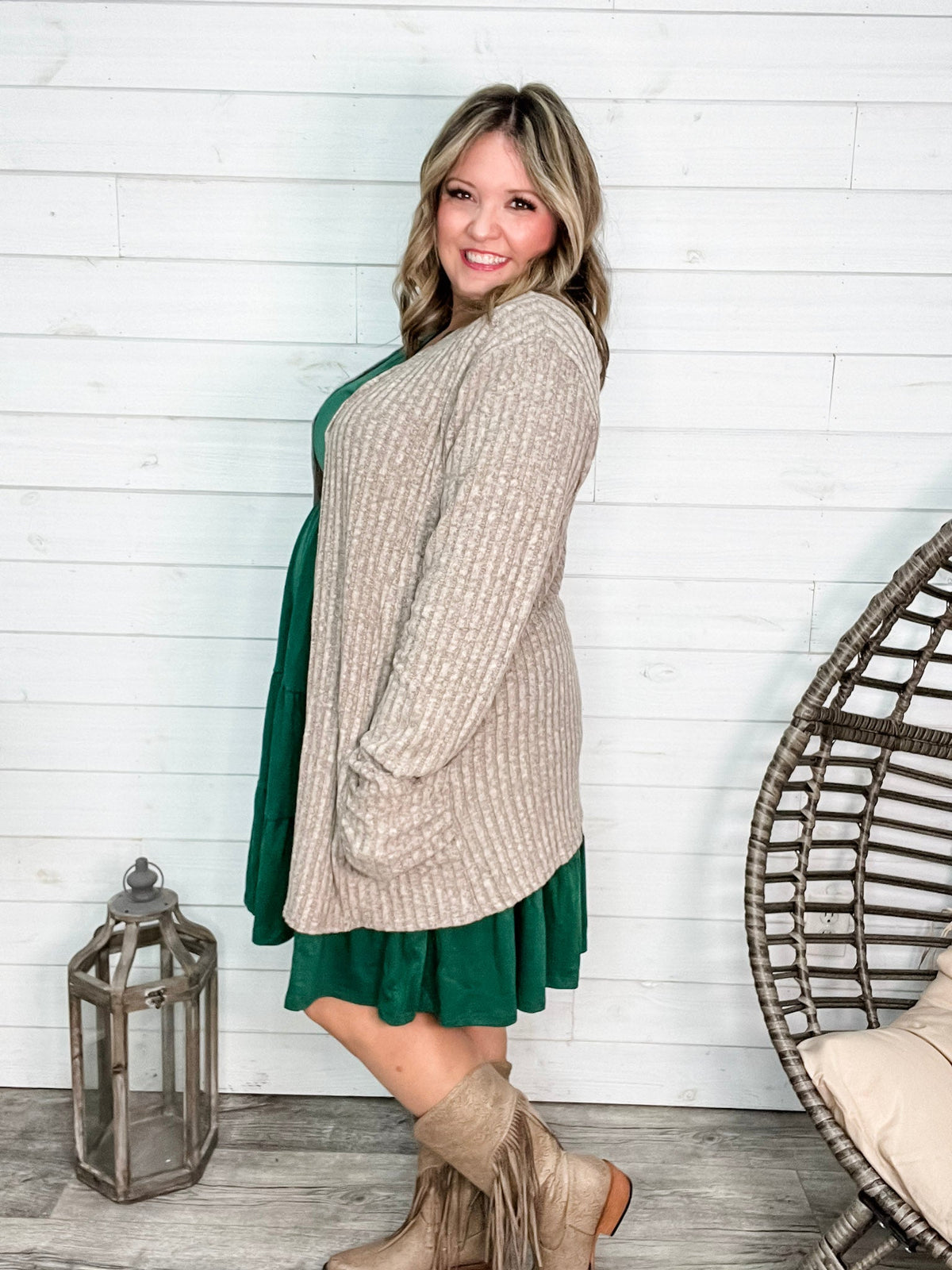 "Here We Go" Ribbed Cardigan with Pockets (Taupe)-Lola Monroe Boutique