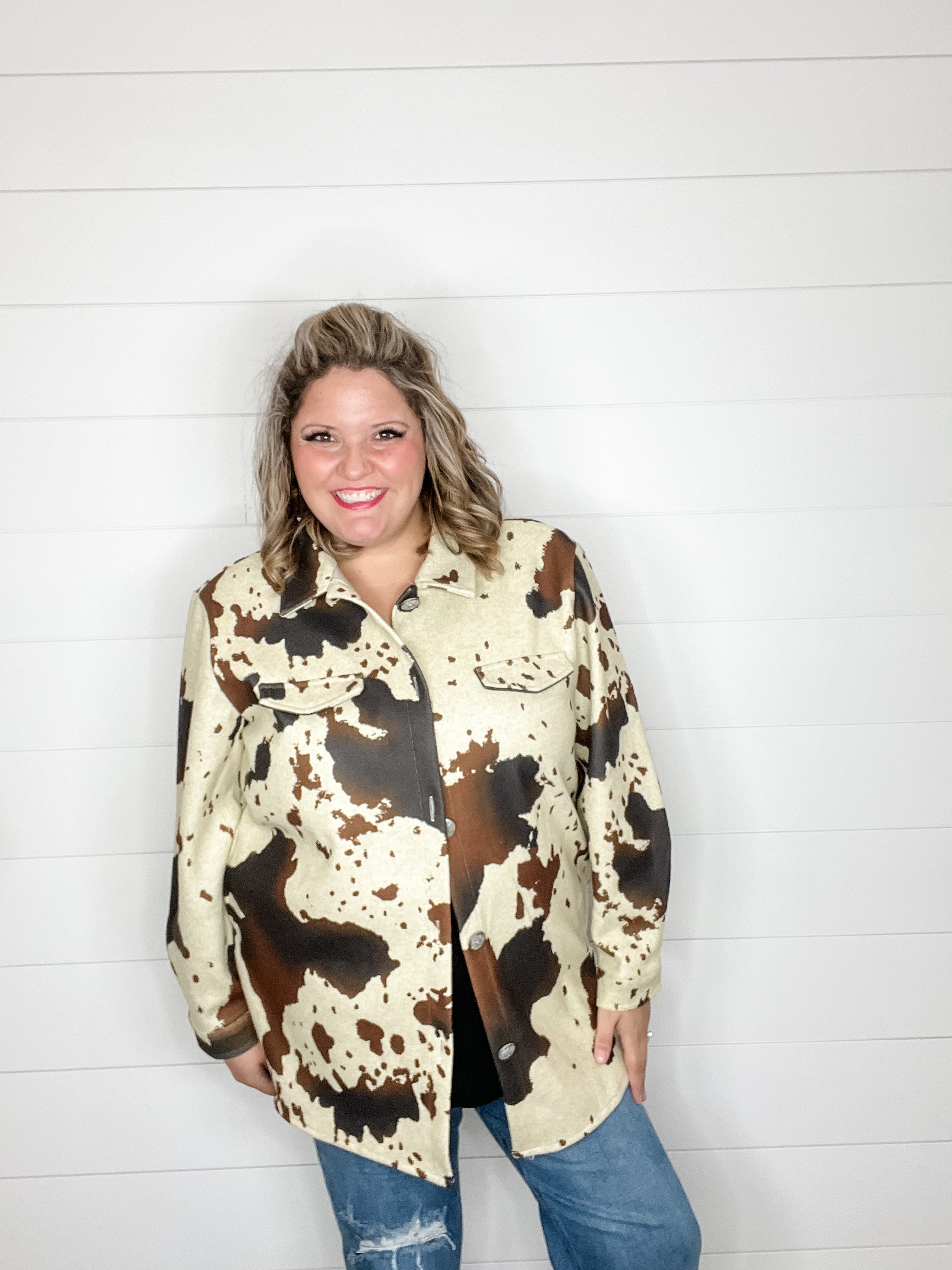 "Homegrown" Cow Print Shacket-Lola Monroe Boutique