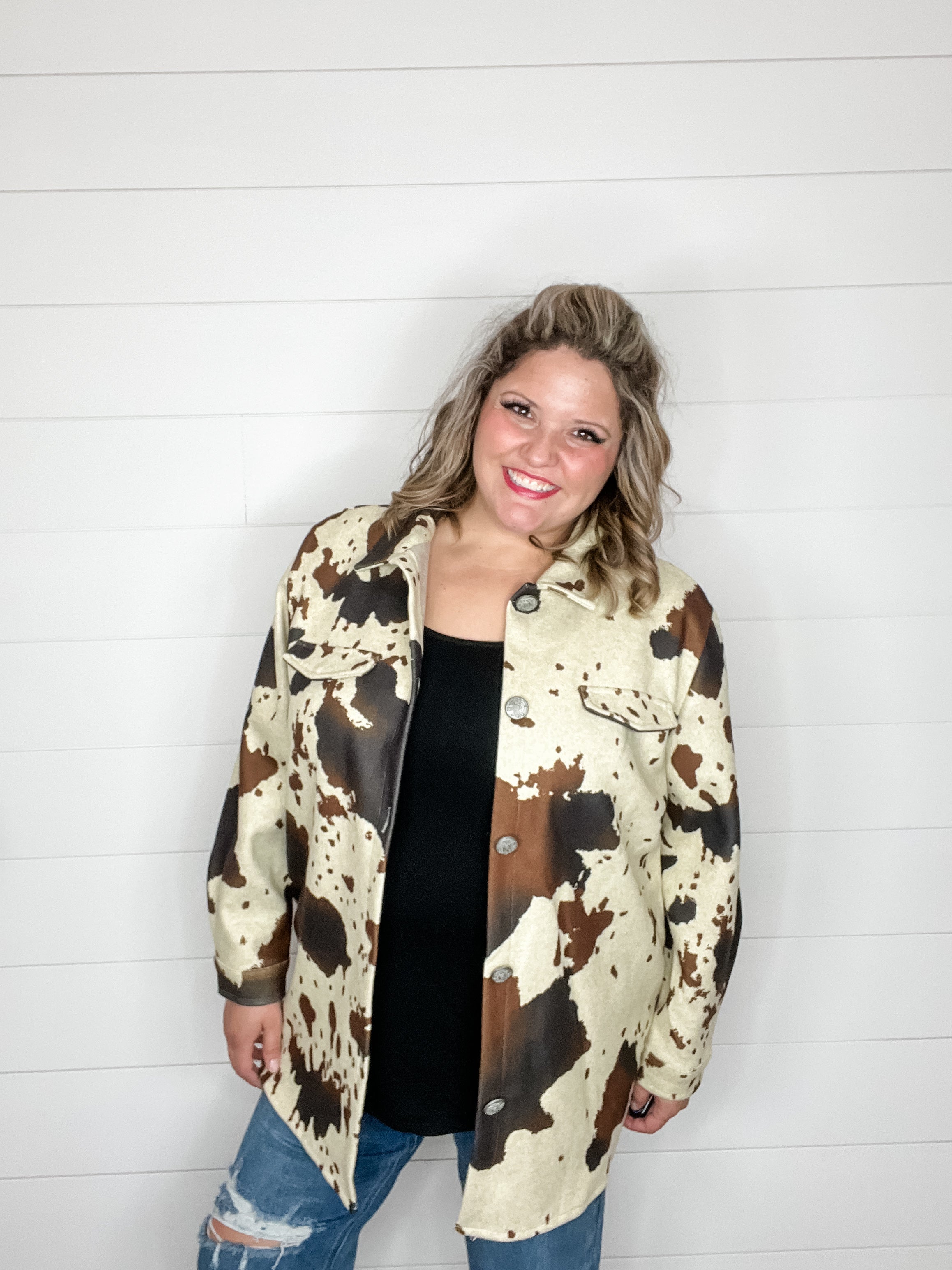 "Homegrown" Cow Print Shacket-Lola Monroe Boutique