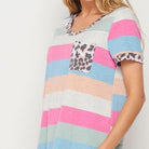 Honey Me Striped Tee with Animal Print Pocket-Lola Monroe Boutique