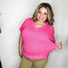 "Honeycomb" Cuffed Short Sleeve Waffle Texture Top (Hot Pink)-Lola Monroe Boutique