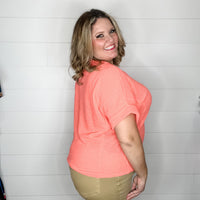 "Honeycomb" Cuffed Short Sleeve Waffle Texture Top (Neon Coral)-Lola Monroe Boutique