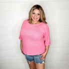 "Honeycutt" Cuffed 3/4 Sleeve Waffle Texture Top (Strawberry)-Lola Monroe Boutique