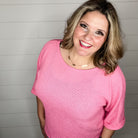 "Honeycutt" Cuffed 3/4 Sleeve Waffle Texture Top (Strawberry)-Lola Monroe Boutique