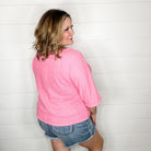 "Honeycutt" Cuffed 3/4 Sleeve Waffle Texture Top (Strawberry)-Lola Monroe Boutique