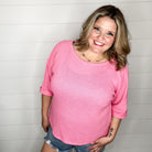 "Honeycutt" Cuffed 3/4 Sleeve Waffle Texture Top (Strawberry)-Lola Monroe Boutique