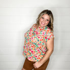 "Horton" Floral Split Neck Cuffed Short Sleeve-Lola Monroe Boutique