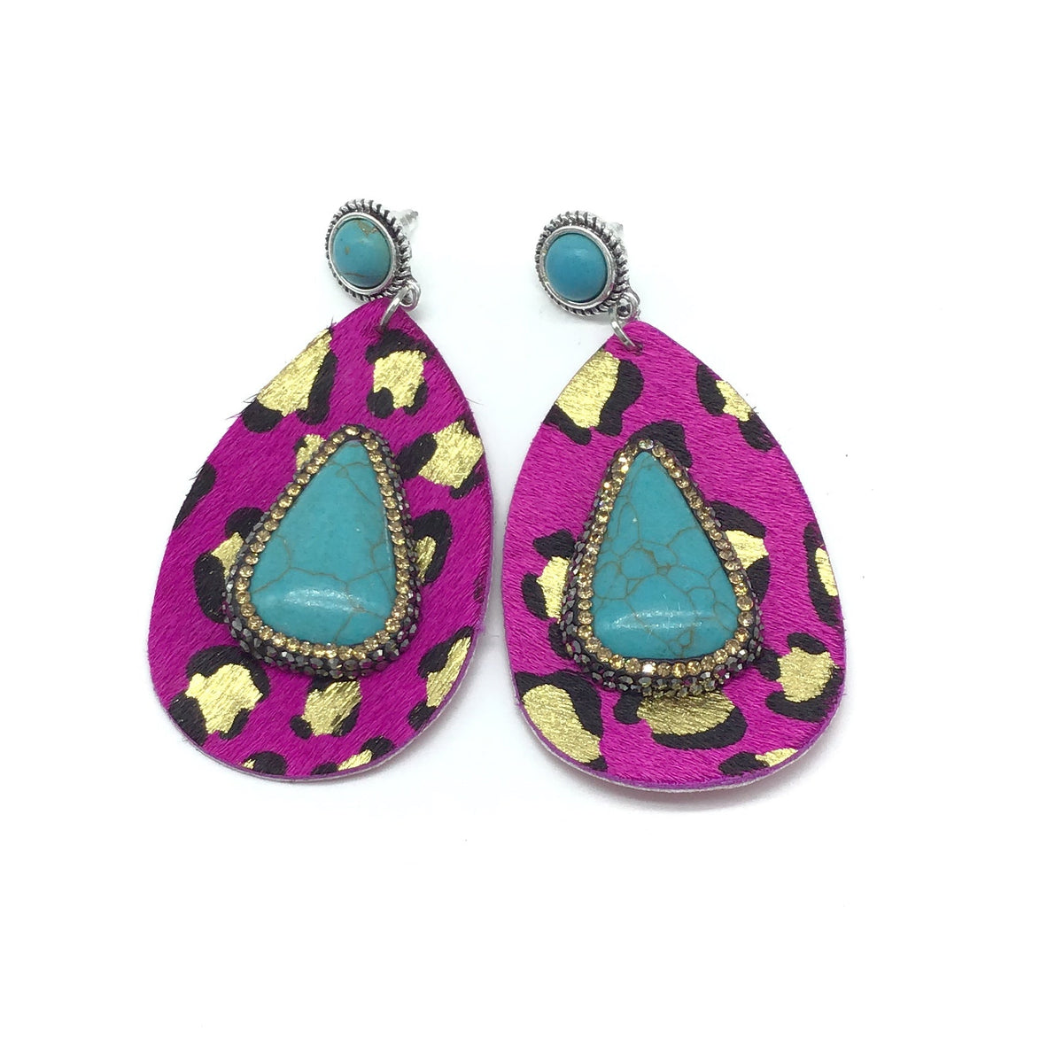 Hot Pink Leopard and Turquoise Earrings-Lola Monroe Boutique