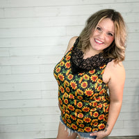 "I Am Happy" Sunflower Tank with Lace Detail-Lola Monroe Boutique