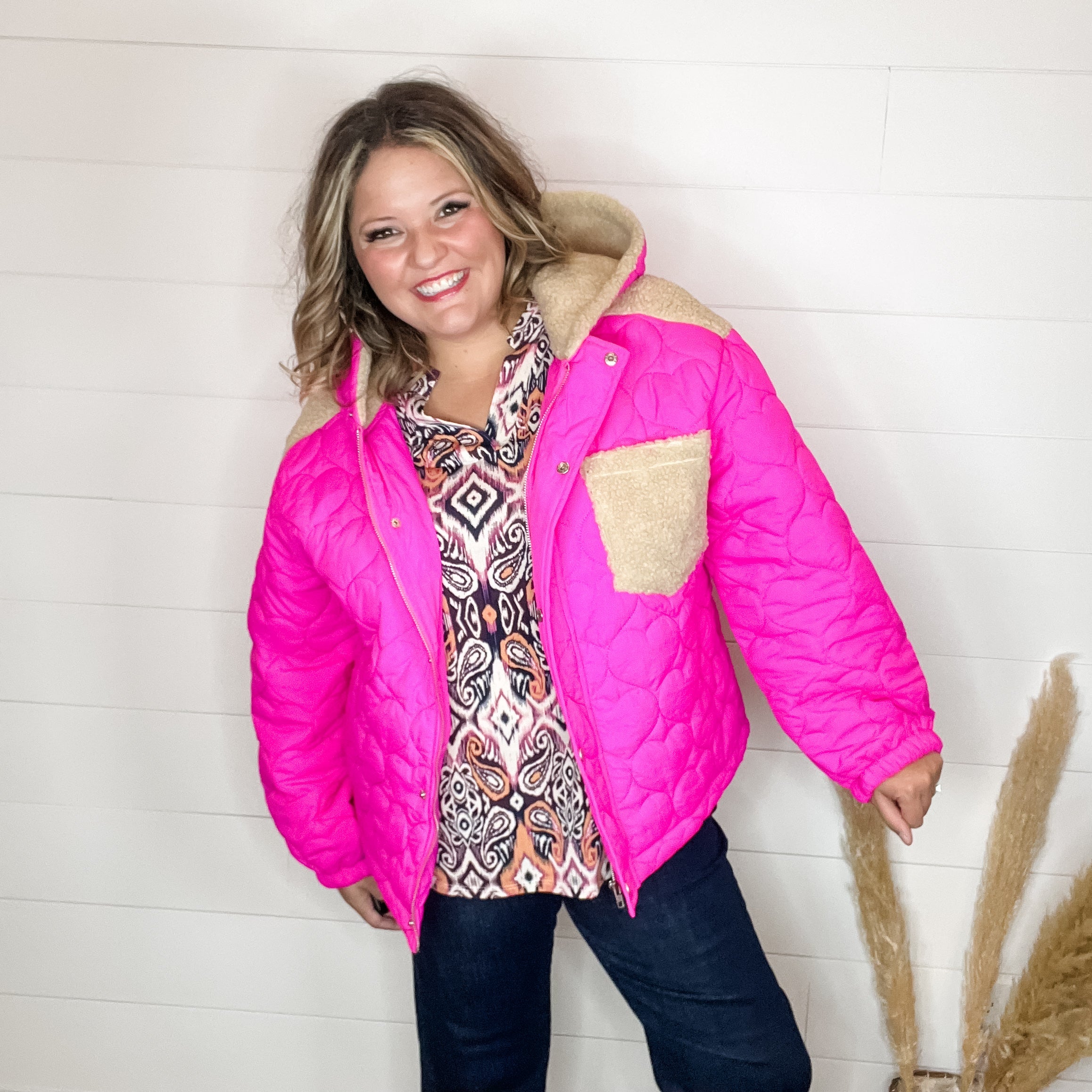 "I Heart You" Heart Quilted Jacket with Sherpa Details-Lola Monroe Boutique