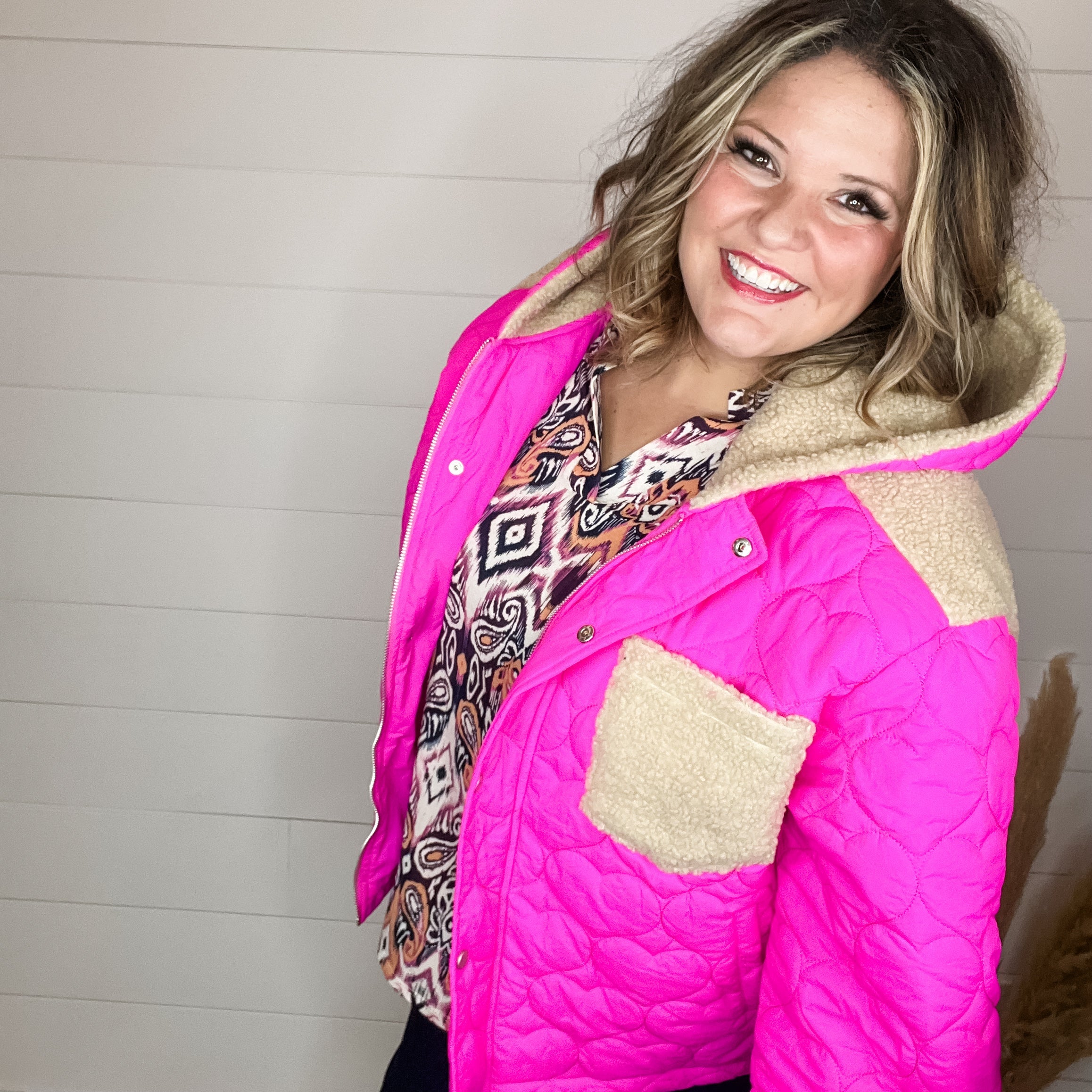 "I Heart You" Heart Quilted Jacket with Sherpa Details-Lola Monroe Boutique