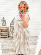 I'm Ready" Striped Tiered Maxi Dress with Shoulder Ties-Lola Monroe Boutique