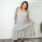 I'm Ready" Striped Tiered Maxi Dress with Shoulder Ties-Lola Monroe Boutique