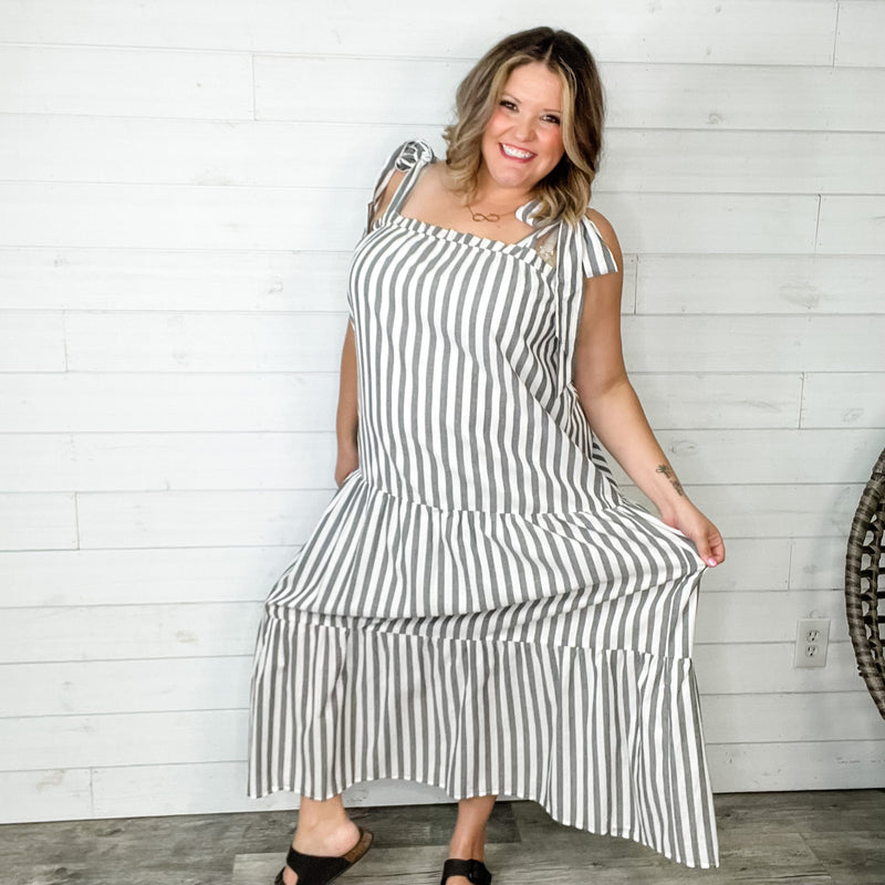 I'm Ready" Striped Tiered Maxi Dress with Shoulder Ties-Lola Monroe Boutique