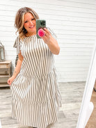 I'm Ready" Striped Tiered Maxi Dress with Shoulder Ties-Lola Monroe Boutique