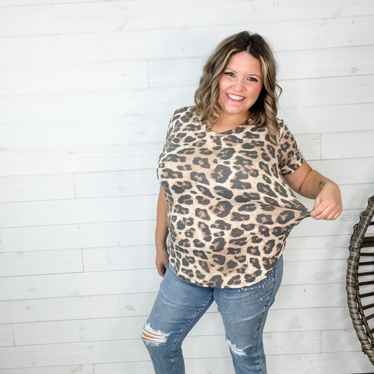 "Been There Done That" Animal Print Short Sleeve V Neck Tee