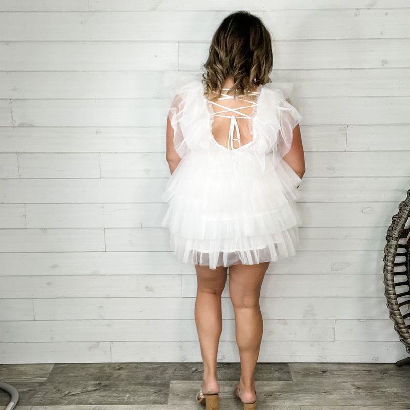 "Ain't No Party Like A" Tulle Tiered Dress (White)
