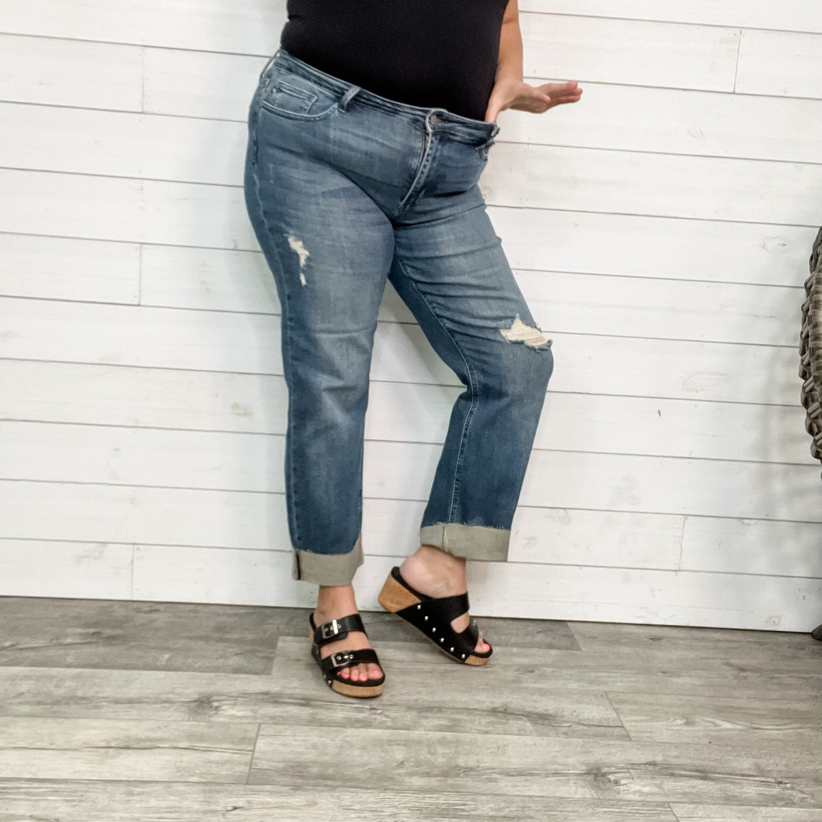 Boyfriend Style Baggy Cuffed Jeans High Rise Dad Jeans