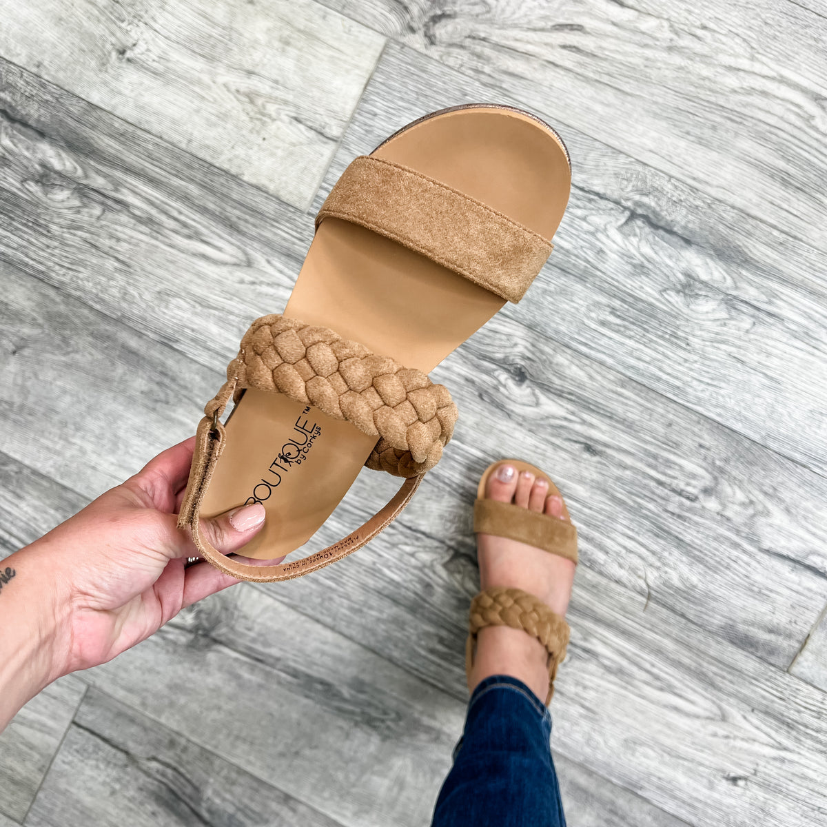 "Pleasant" By Corkys Wedge with Heel Strap Sandal (Camel Suede)