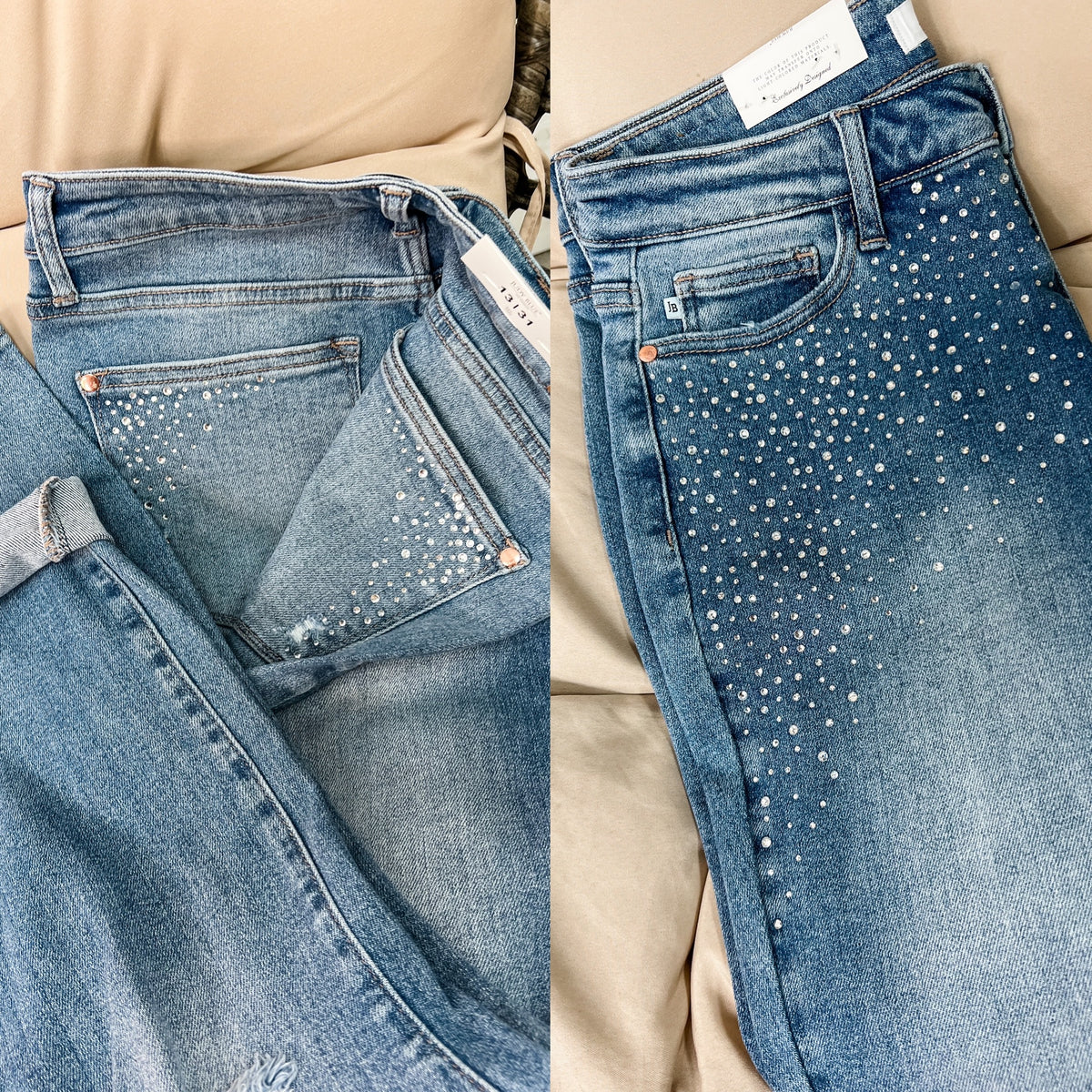 Judy Blue Frost Yourself High Rise Light Wash Rhinestone Slim Distressed  Jeans