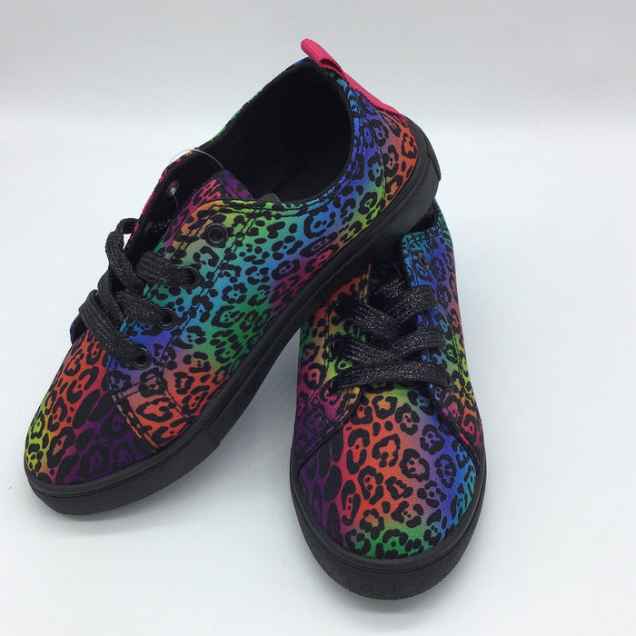 Kids Rainbow Leopard Lace up Canvas Low Top Sneakers