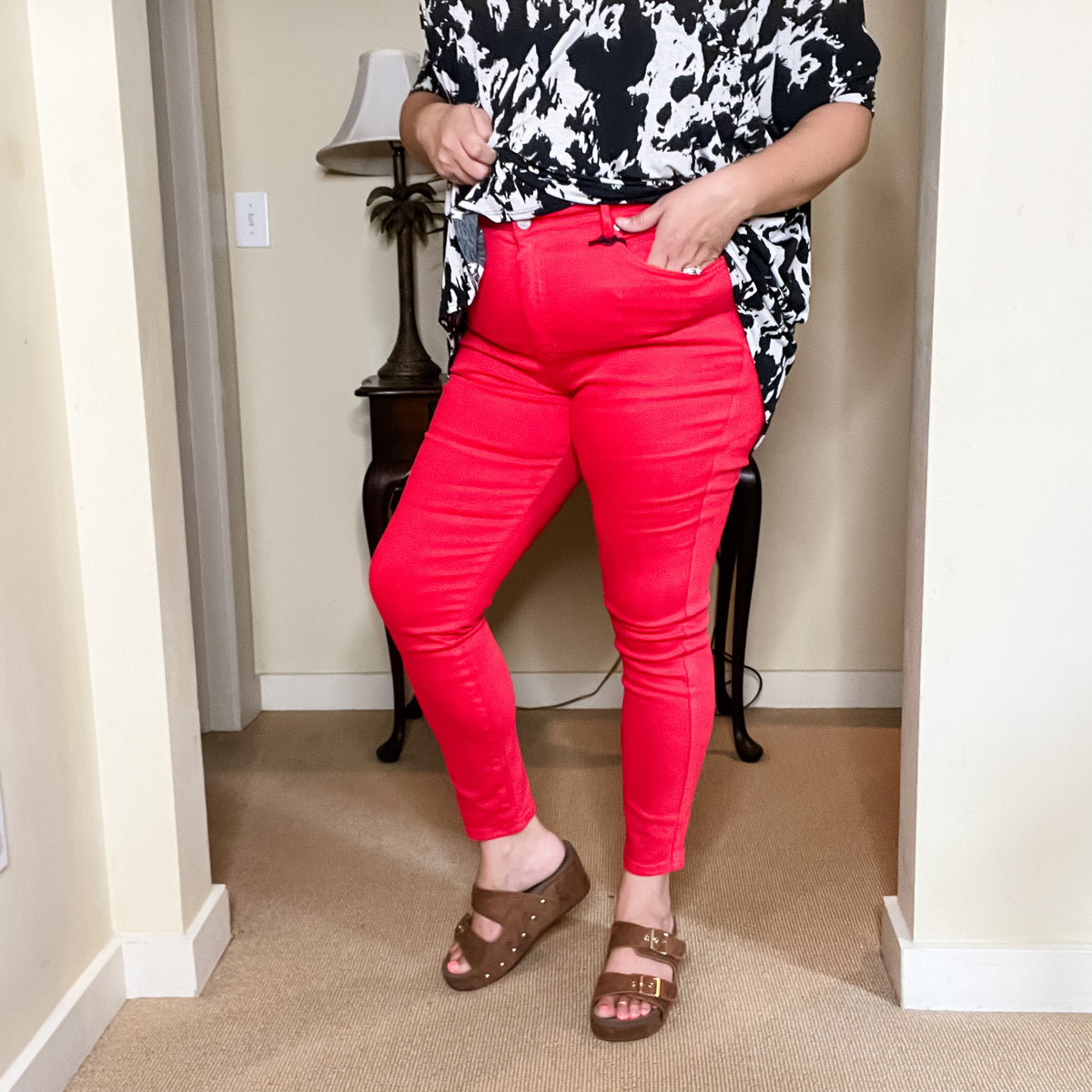 Judy Blue High Waist Garment Dyed Tummy Control Red Bermuda Denim