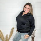 "In Flight" Half Zip Pullover (Black)-Lola Monroe Boutique