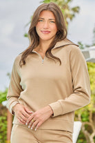 "In Flight" Half Zip Pullover (Khaki)-Lola Monroe Boutique