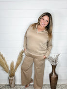 "In Flight" Half Zip Pullover (Khaki)-Lola Monroe Boutique