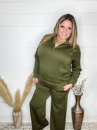 "In Flight" Half Zip Pullover (Olive)-Lola Monroe Boutique