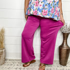 "In Flight" Wide Leg Open Bottom Casual Pants with Pockets (Magenta)-Lola Monroe Boutique