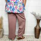 "In Flight" Wide Leg Open Bottom Casual Pants with Pockets (Mauve)-Lola Monroe Boutique