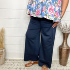 "In Flight" Wide Leg Open Bottom Casual Pants with Pockets (Navy)-Lola Monroe Boutique