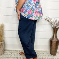 "In Flight" Wide Leg Open Bottom Casual Pants with Pockets (Navy)-Lola Monroe Boutique