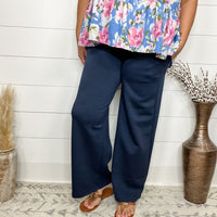 "In Flight" Wide Leg Open Bottom Casual Pants with Pockets (Navy)-Lola Monroe Boutique