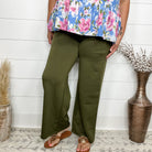 "In Flight" Wide Leg Open Bottom Casual Pants with Pockets (Olive)-Lola Monroe Boutique