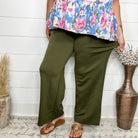 "In Flight" Wide Leg Open Bottom Casual Pants with Pockets (Olive)-Lola Monroe Boutique