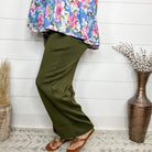 "In Flight" Wide Leg Open Bottom Casual Pants with Pockets (Olive)-Lola Monroe Boutique