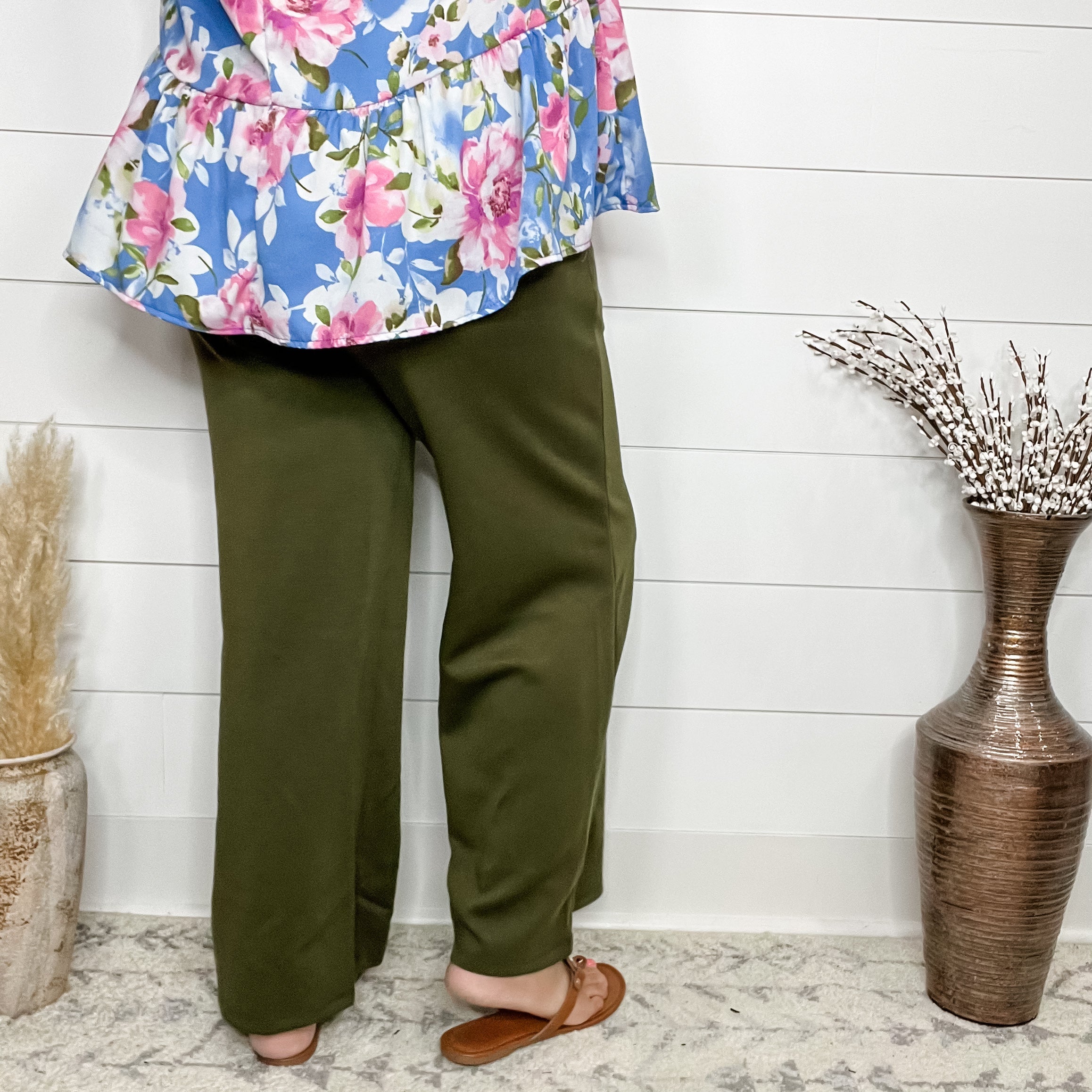 "In Flight" Wide Leg Open Bottom Casual Pants with Pockets (Olive)-Lola Monroe Boutique