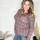 "In To It" Long Sleeve Plaid V Neck with Chest Pocket-Lola Monroe Boutique