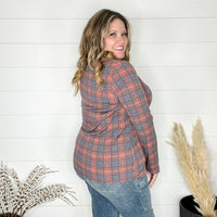 "In To It" Long Sleeve Plaid V Neck with Chest Pocket