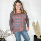 "In To It" Long Sleeve Plaid V Neck with Chest Pocket-Lola Monroe Boutique