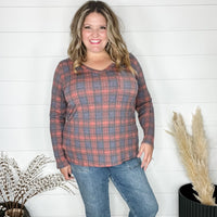 "In To It" Long Sleeve Plaid V Neck with Chest Pocket