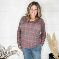 "In To It" Long Sleeve Plaid V Neck with Chest Pocket