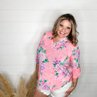 "Inclined" Floral 3/4 Sleeve Split Neck Tops-Lola Monroe Boutique