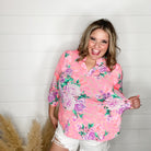 "Inclined" Floral 3/4 Sleeve Split Neck Tops-Lola Monroe Boutique