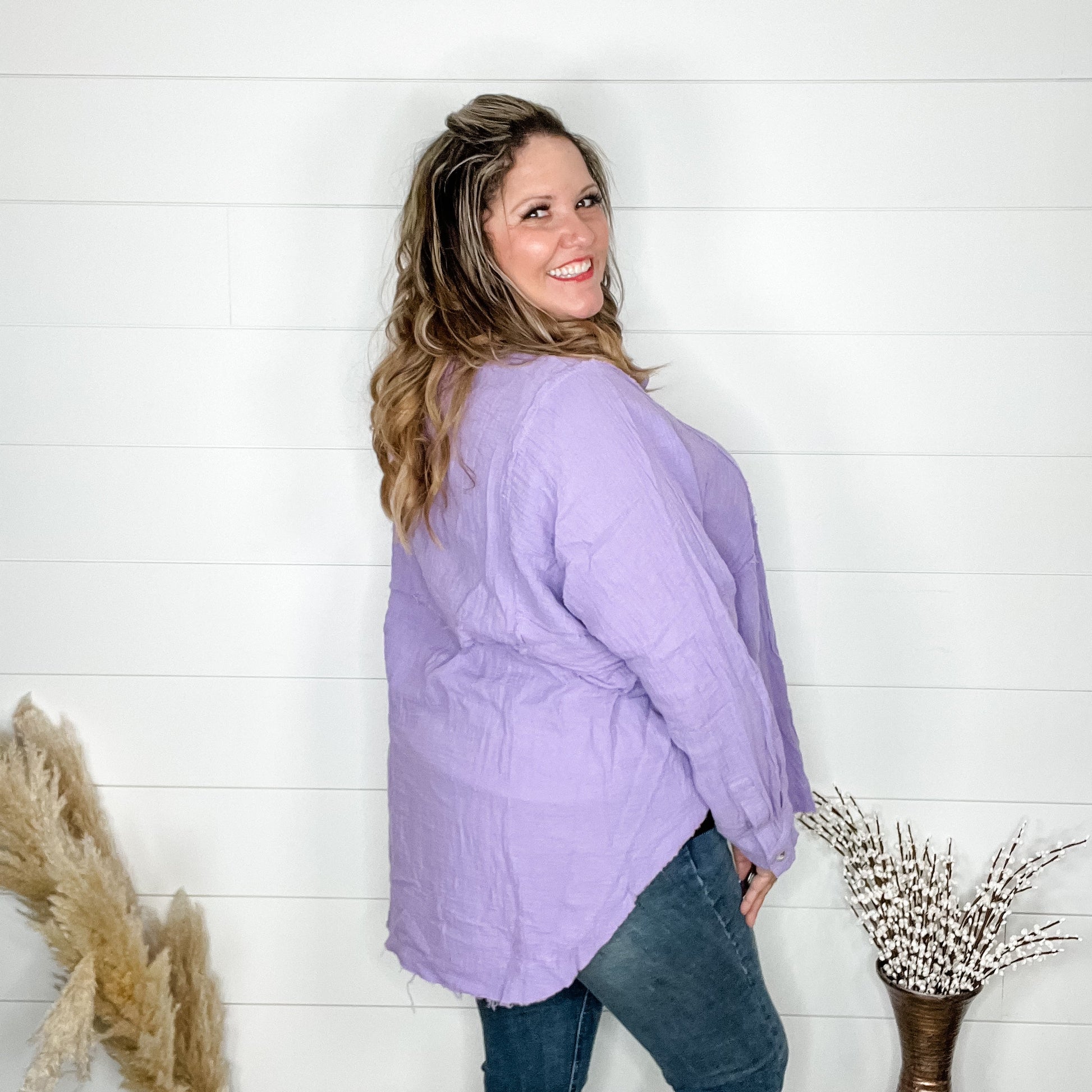 "Inside Out" Long Sleeve Button Front