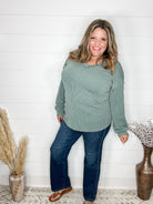 "Inside Out" Long Sleeve Ribbed V Neck with Outside Stitch Detail (Vintage Olive)-Lola Monroe Boutique