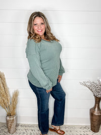 "Inside Out" Long Sleeve Ribbed V Neck with Outside Stitch Detail (Vintage Olive)-Lola Monroe Boutique