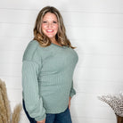 "Inside Out" Long Sleeve Ribbed V Neck with Outside Stitch Detail (Vintage Olive)-Lola Monroe Boutique